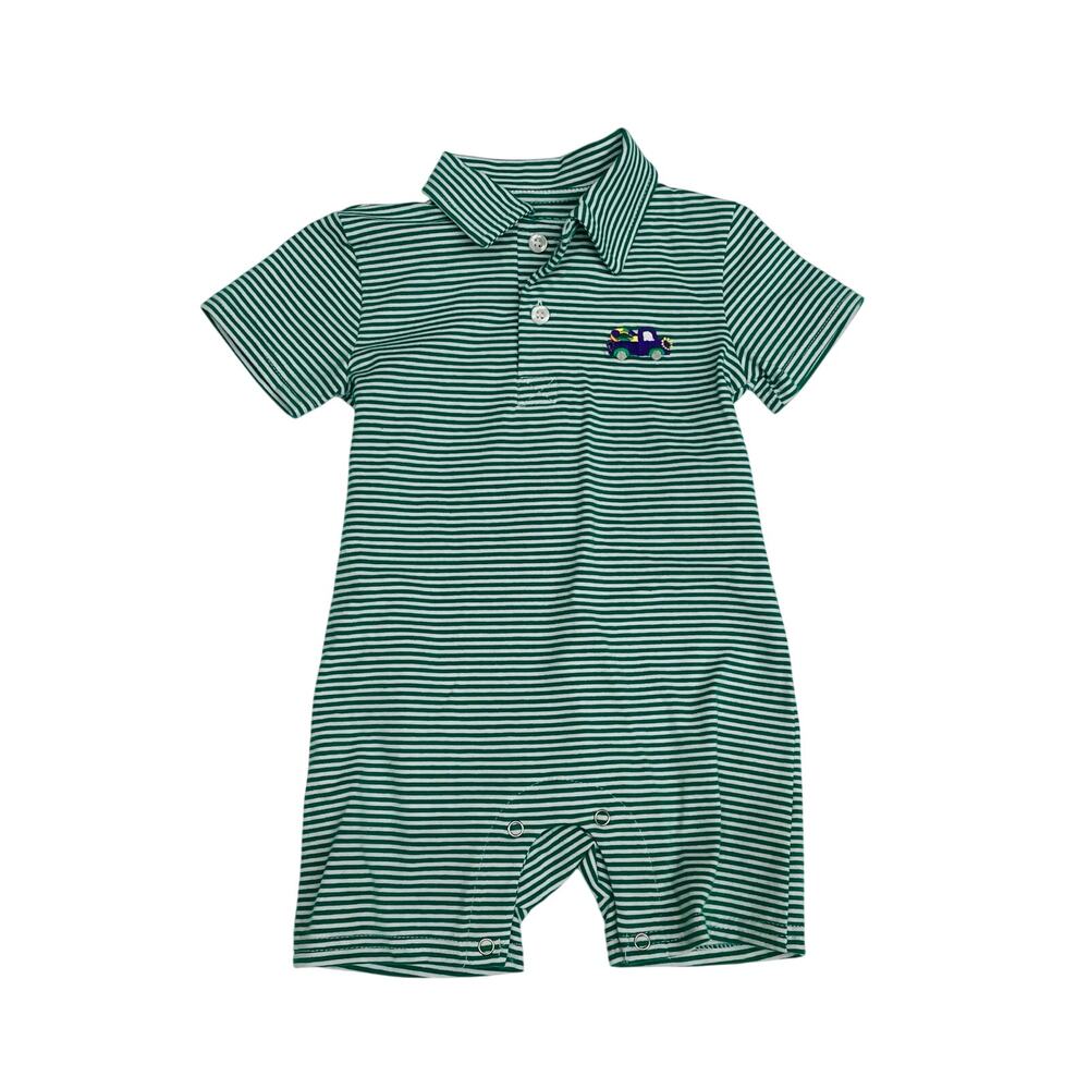 NWT Itsy Bitsy Size 9M Mardi Gras Polo Romper
